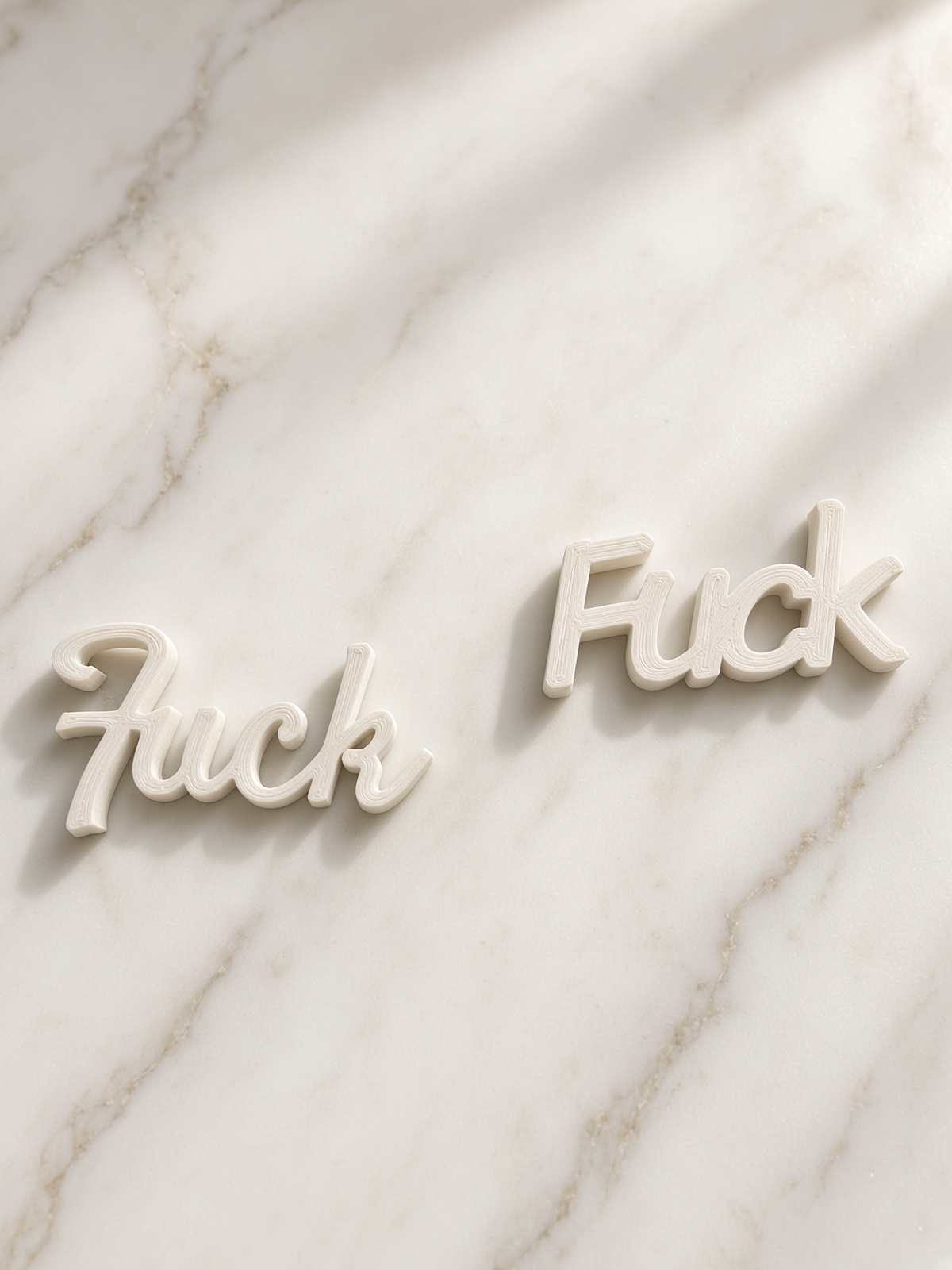 Bone block and cursive Fuck prints on marble